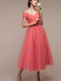Sıradan Elbiseler 2023 Seksi Sarılmış A-Line Prenses Elbise Kadınlar Spagetti Strap Gece önlükleri katı örgü düğün nedime parti balo