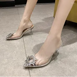 Dress Shoes Luxury Crystal Slingback High Heels Women Pumps Ladies Summer Diamond Transparent Toe Sandals Party Wedding