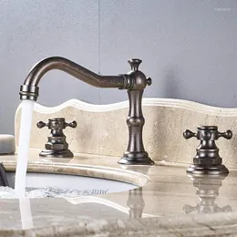Bathroom Sink Faucets Vidric Antique Brass Deck Mounted Basin Faucet Widespread Washing Tap Dual Handle 3 Holes Mixer