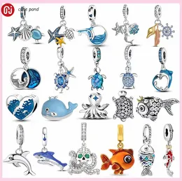 925 Silberperlen-Charms passen zu Pandora-Charm-Armbändern, Meeresschildkröte, Seestern, blauer Charm, Delphin, Oktopus-Muschel