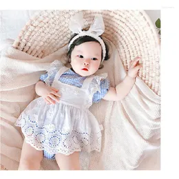 Mädchen Kleider Baby Kleid Born Spitze Prinzessin Kleinkind Kleidung Plaid Strampler Baumwolle Säuglingsoveralls