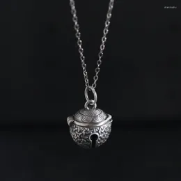 Cadenas S925 Collar de plata esterlina Campana de viento chino Patrón en espiral Colgante que se puede abrir Accesorios de joyería incorporados
