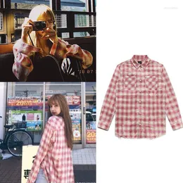 Damblusar Kpop Koreansk kändis Streetwear Rosa Rutig skjorta Lös långärmad Hip Hop Kvinnliga Kawaii Kläder för kvinnor