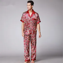Herr Paisley Silk Pyjamas Set Sommar Kortärmad Satin Nattkläder Man Plus Size Lös Morgonrock Nattlinne302b
