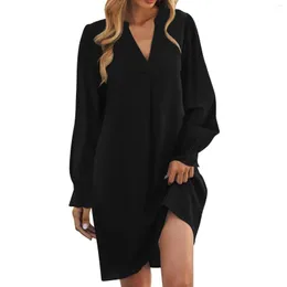 Casual Dresses V Neck Elegant Women's Dress Sexy Ruffle Sleeve Solid Loose Formal Summer Clothing Vestidos De Novia