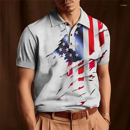 Polos Masculinos Flag Of The United States Polo T-Shirt Impressão 3D Roupas Masculinas de Alta Qualidade Camisas Grandes Street Casual Tops de Manga Curta