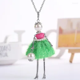 Pendant Necklaces YLWHJJ 2023 Doll & Necklace For Women Brand Statement Fashion Jewelry Red Green Dress Pearl