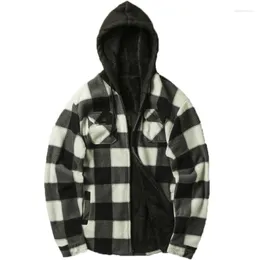 Men's Casual Shirts Flannel Lined Men Camp Night Berber Hooded Shirt Jacket Outdoor Thermal Laid Button Up