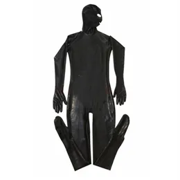 Erotic Leotard Gay Men Sexy Fetish Latex Nightclub Catsuit PVC Costumes Prisoner Cosplay Body Suit Black Leather jumpsuit285W