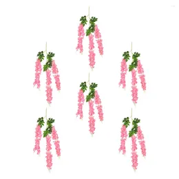 Decorative Flowers 6 Pcs Artificial Outdoor Plants Rattan Flower Hanging Wisteria 110x20cm Cane Pink Pp Wedding