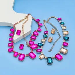 Chains JIJIAWENHUA Summer Metal Glass Geometry Necklace Earring Set Wedding Banquet Fashion Jewelry 2023 Women's Charm Accessories Gift