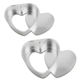 Ferramentas Bakeware 2 Pcs Alumínio Em Forma De Coração Conjunto De Forma De Bolo DIY Ferramenta De Molde De Assar Com Empurrão Inferior Removível Para Festa De Casamento