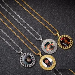 Collares pendientes Por encargo Po Memoria Medallones Collar con oro Sier Cadena de cuerda torcida para mujeres Hombres Hip Hop Judío personalizado Dhhtb