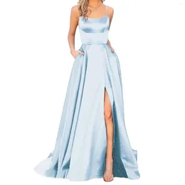 Fritidsklänningar Ljusblå Split Bal Lång 2023 Elegant Kvinnor Fest Natt Formell Maxi Aftonklänning Spaghetti Straps Vestidos Robe
