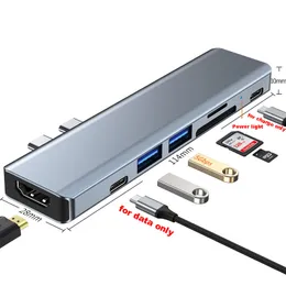 USB C Hub 7 في 1 مع HDMI 4K Thunderbolt 3 Type C TF SD Card Reader PD Charging