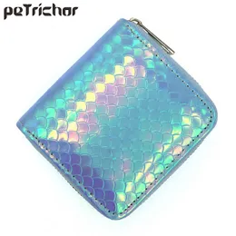 Mode Laser Shine femmes Mini portefeuille marque mignon femme portefeuille petit porte-carte fermeture éclair poche à monnaie dames court sac à main sirène