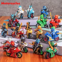 Diecast Model 8pcslot Ninja Motosiklet Yapı Taşları Tuğlalar Tuğlalar Çocuklar İçin Oyuncaklar Hediye 230705