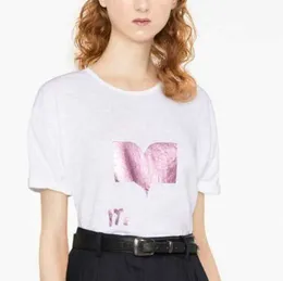 23SS Isabel Marant 여성 디자이너 의류 Tshirt 새로운 패션 레터 스팽글 인쇄 스트레이트 튜브 캐주얼 풀오버 스포츠 탑 여성 해변 티