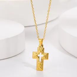 Chains Vintage Cross Necklaces For Women Men Christian Jewellry Stainless Steel Crucifix Pendants Jesus Faith Accessories Bff