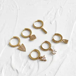 Dingla örhängen Unika design Lyx CZ Zirconia Hjärtsköld Lås Droppe För Kvinnor Minimalistisk Guld Färg Kopparbåge Smycken