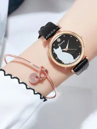 Armbanduhren 2 Stück Luxus Damenuhr Mode Elegante Legierung PU Lederarmband Armbanduhr Quarzarmband Weihnachtsgeschenk