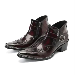 Men Ankle Autumn Zipper Buckle Genuine Leather Dress Formal Boots s High Heels Shoes Heel Shoe