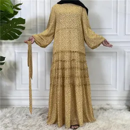 Etniska kläder Muslimska kvinnor Blommönster Maxiklänning Eid Mode Islamisk Dubai Abaya Turkiet Kaftan Arabisk Robe Lång festklänning Jalabiya