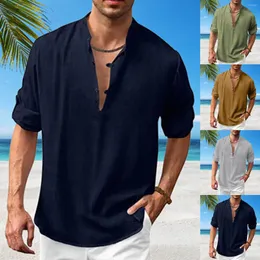 Camisas casuais masculinas grandes e altas de manga comprida T para homens Moda masculina grande e confortável gola alta praia