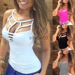 DIY Tanks Camis Fashion Solid Color Summer Sexy Women Strappy V Neck Vest Sleeveless Camisole Bandage Hollow Out Slim Vest Tank Tops J230706