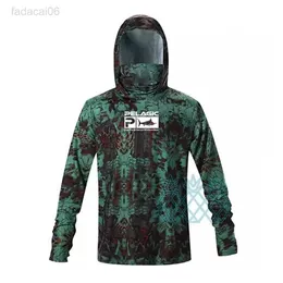 Acessórios de pesca Pelagic Men Fishing Hoodie Shirts Sleeve Performance Fishing Clothing With Face Mask Gaiter Uv Neck Polainas Caminhadas Camisa De Pesca HKD230706