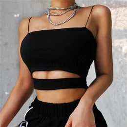 DIY zbiorniki Camis 2022 nowych moda gorąca, seksowna kobiety lato Sexy Casual bez rękawów wycięcie krótka koszulka krótki top kamizelka pasek bez rękawów bluzka J230706