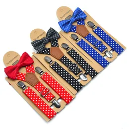 Kids 3-clip print point suspenders bow tie set baby boys polka Dots Bow Tie Elastic Suspender Sets Gentleman Children Shoulder Belt B426