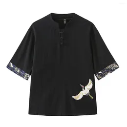 Męskie koszule na co dzień FEGKZLI 2023 bawełniane lniane bluzki w stylu chińskim M-5XL Plus rozmiar dla mężczyzn pół rękawa żaba guzik wiosna lato Streetwear