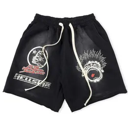 Designer Short Fashion Casual Clothing High Street Washable Hellstar Studios Globe Men's and Women's Distressed Quarter Shorts Rock Hip hop