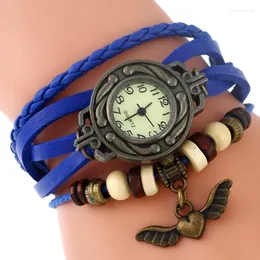 Wristwatches Gnova Platinum Leather Bracelet Women Watch Wings Heart Charm Vintage Fashion Quartz Wristwatch Student School Montre A901
