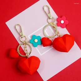 Keychains 2023 Cute Creative 3D Red Heart Valentines Gift High Quality Keychain For Women Gold Color Key Chains Ring Car Bag Pendent D463