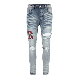 Męskie dżinsy Męskie zmarłe Motocykl Biker Jean Rock Skinny Slim Poszarpane dziury List Top Marka jakości Hip Hop Denim Drop Delivery Appare Dhifw