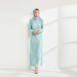 Roupa étnica Robe Femme Musulmane Primavera Outono Oriente Médio Veludo Elástico Bordado Frisado Vestido Muçulmano Elegante Tamanho Grande Abayas Para