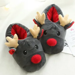 Wholesale manufacturers of super soft plush Christmas deer shoes in autumn and winter, cute and funny plush cotton slippers, Christmas
