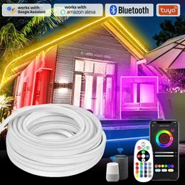 İşaret 1-100m LED Şerit 220V RGB Neon Halat Işık Su Geçirmez IP67 Uzak Bluetoothtuya WiFi Akıllı Esnek Bant Ses Kontrolü HKD230706