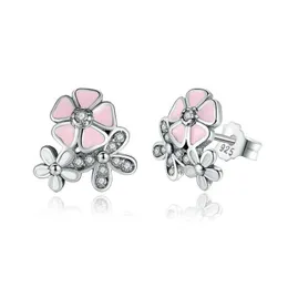 Stud Luxury 925 Sterling Sier Şiir Daisy Kiraz Blossom Damla Küpeler Temiz Pembe Çiçek Çiçek Kadın Nişan Çıtçıtları Moda Deli Dhrao