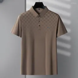 Męskie koszulki polo Minglu bezszwowe letnie koszulki Polo luksusowe wysoka elastyczność z krótkim rękawem drukowane Business Casual męskie koszulki Man Tees