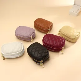 保存袋女性 2 ジッパー財布財布黒キルティングデザイナーコイン変更用牛本革デイクラッチ小さなリストレットバッグ