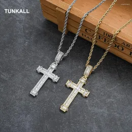 Chains TUNKALL Cross Brass Pendant Micro Pave With CZ Bling Mens Necklace Rock Hip Hop Jewelry CN337