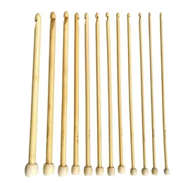 Sewing Notions & Tools 12Pcs Set 25Cm Natural Color Bamboo Single Pointed Afghan Tunisian Crochet Hooks Needles229p