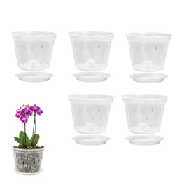 Vasi per fioriere 5 pezzi Vaso per orchidea trasparente con fori Piattini Controllo delle radici Vaso trasparente per vasi per orchidee Vaso per crescita traspirante in ABS 230705
