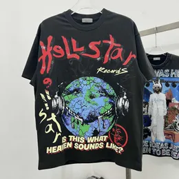 デザイナーファッション衣類 Tシャツ Tシャツ Hellstar Studios トレンディなハイストリートヒップホップコットンアースレタープリントルーズ半袖メンズ Te ロックヒップホップ