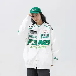 Casaco feminino de couro sintético unissex com bordado americano Bombers primavera outono hip hop manga alta jaqueta Bomber Varsity Racing Woman 230705