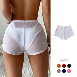 Short femme Sexy couleur unie quatre coins maille transparente cordon plage maillot de bain Bikini sable Hawaii maillot de bain surf marée