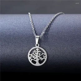 Pendant Necklaces 316L Stainless Steel Necklace Tree Of Life Round Bijoux Collier Elegant Women Girl Jewelry Gifts